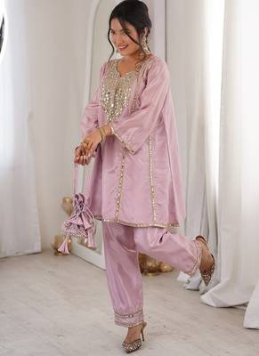 Pink h o fabric real mirror work co-ord set 3