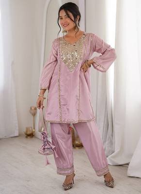 Pink h o fabric real mirror work co-ord set 4