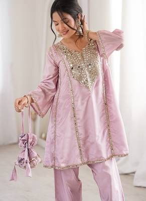Pink h o fabric real mirror work co-ord set 5