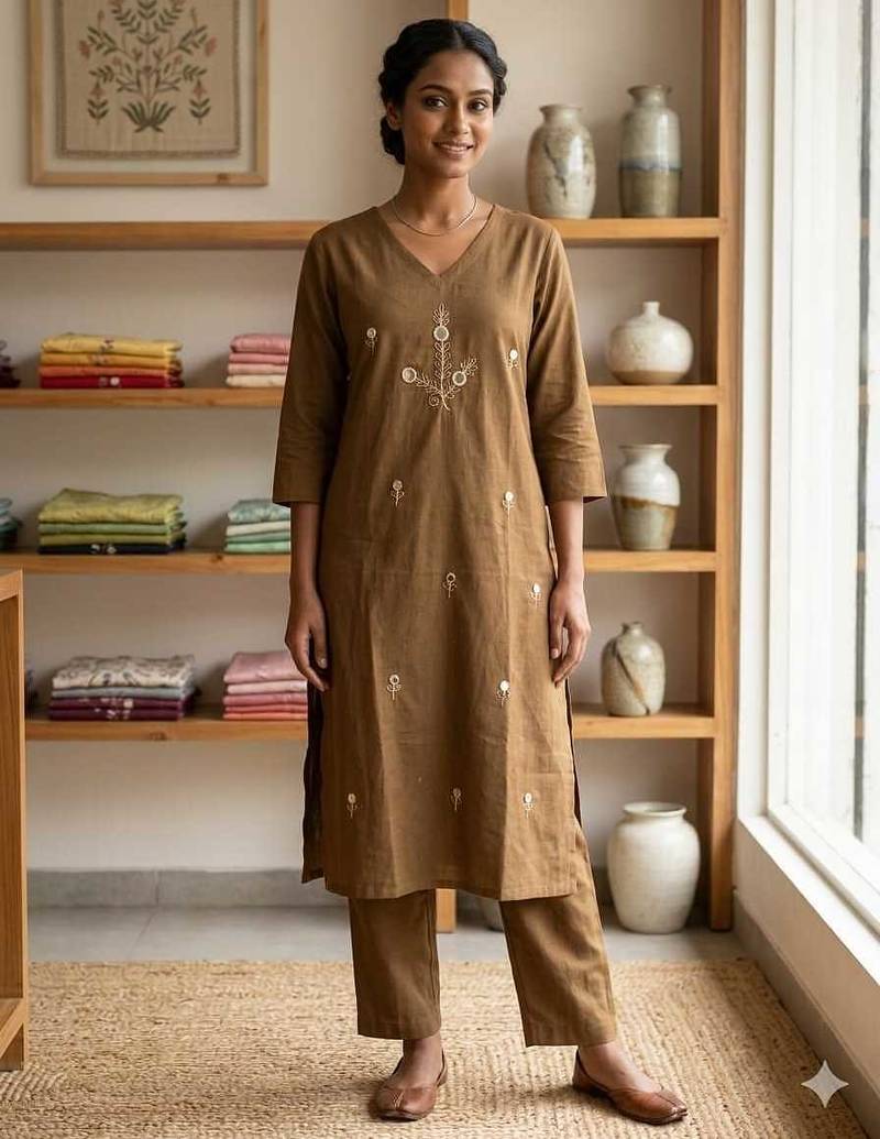 Women Embroidery straight kurta with Pant 
