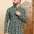 Mens green viscose rayon chevron printed ethnic straight short kurta