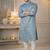 Blue color embroidery mirror work khadi cotton kurta payjama set