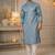 Blue color embroidery mirror work khadi cotton kurta payjama set