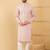 Men's peach viscose rayon striped embroidered straight chikankari kurta