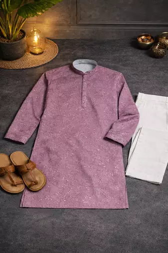 lavender khadi cotton kurta pajama with embroidered work