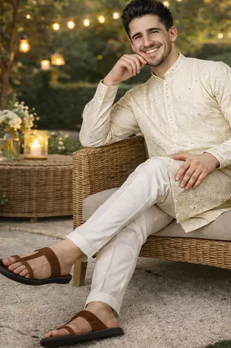 off white khadi cotton kurta pajama with embroidered work
