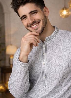grey jacquard kurta pajama with zari work 2