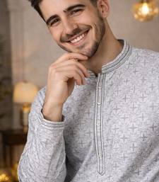 Grey color zari weaving jacquard kurta payjama set