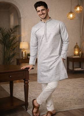 grey jacquard kurta pajama with zari work 1
