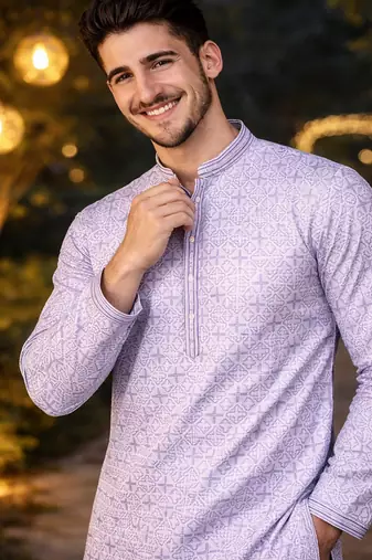 lavender jacquard kurta pajama with zari work