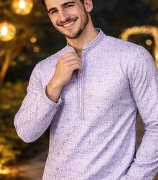 Lavender color zari weaving jacquard kurta payjama set