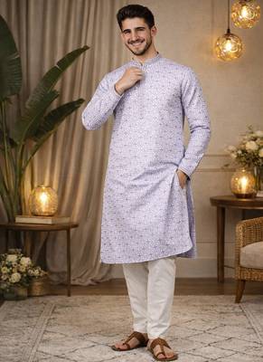 lavender jacquard kurta pajama with zari work 1