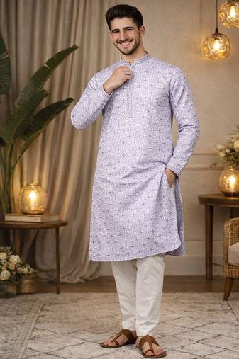 Lavender color zari weaving jacquard kurta payjama set