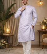Lavender color zari weaving jacquard kurta payjama set