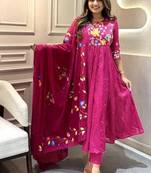 Pink Embroidered Kurti Pant Set with Dupatta
