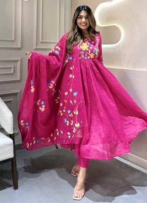 dark rani pink rayon kurti set with embroidered work 3