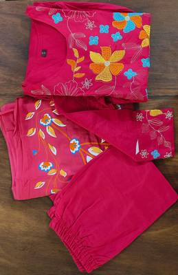 dark rani pink rayon kurti set with embroidered work 4