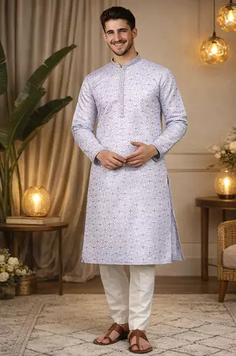 lavender jacquard kurta pajama with zari work