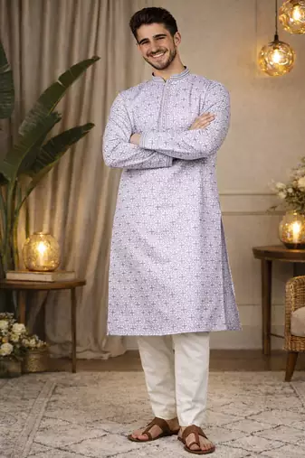 lavender jacquard kurta pajama with zari work