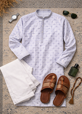 lavender jacquard kurta pajama with zari work 5