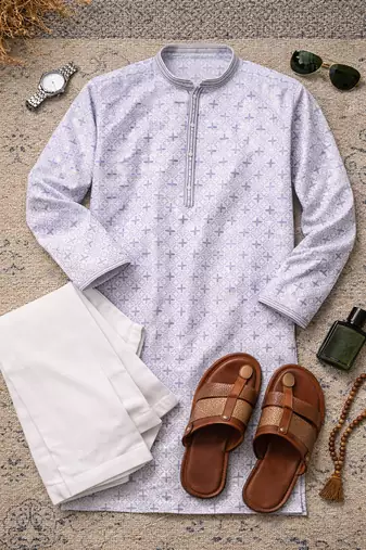 lavender jacquard kurta pajama with zari work