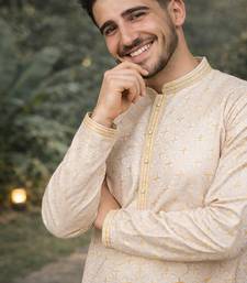 Yellow color zari weaving jacquard kurta payjama set