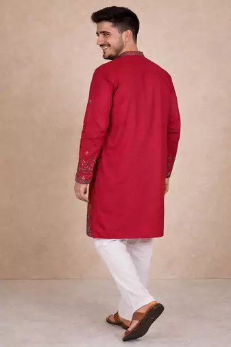 rani pink linen kurta pajama with sequins work