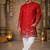 Red color embroidery sequence work linen cotton kurta payjama set