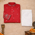 Red color embroidery sequence work linen cotton kurta payjama set