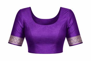 Purple silk blend banarasi saree with unstitched blouse piece 6