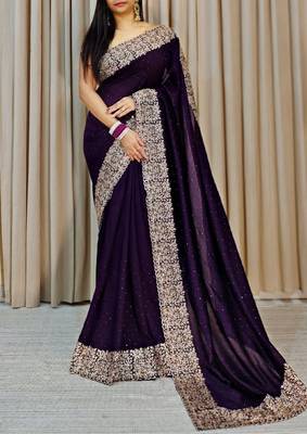 dark lavender art silk saree with zari and stone work 1