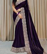 dark lavender silk saree with zari and stone work