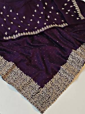 dark lavender art silk saree with zari and stone work 2