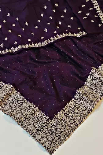 dark lavender art silk saree with zari and stone work
