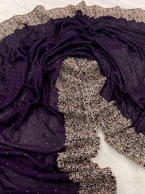 dark lavender art silk saree with zari and stone work 3