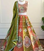 Multicolor Mirror & Zari Embroidered Chinon Silk Lehenga Choli with Dupatta