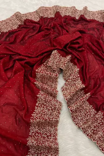 Maroon Color Silk Fabric  Zari Work And Stone Work Saree