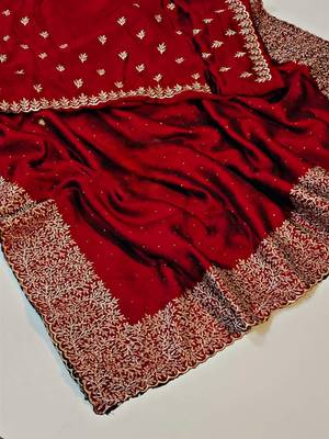 maroon silk saree with zari and stone work embroidery 3