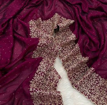 plum silk saree with zari and stone work embroidery 3