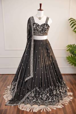 Black Embroidered Sequins & Beads Work Fox Georgette Lehenga Choli with Dupatta 1