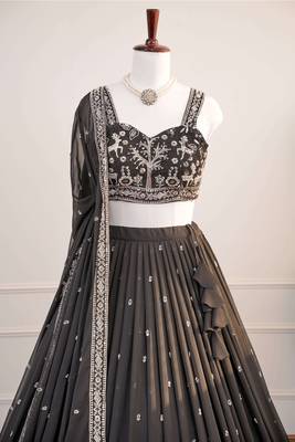 Black Embroidered Sequins & Beads Work Fox Georgette Lehenga Choli with Dupatta 2