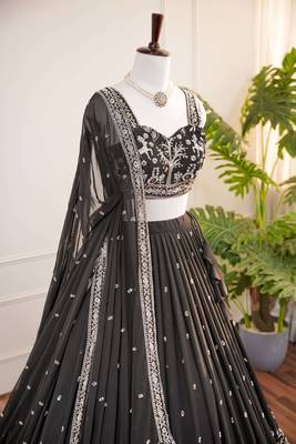 Black Embroidered Sequins & Beads Work Fox Georgette Lehenga Choli with Dupatta 3