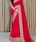 rani pink silk saree with designer zari and stone work
