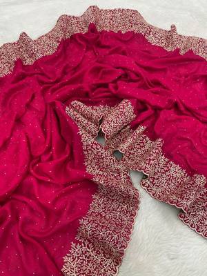 rani pink silk saree with designer zari and stone work 2