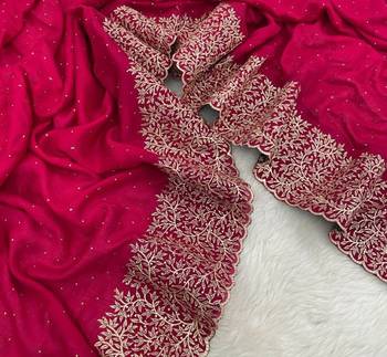 rani pink silk saree with designer zari and stone work 3