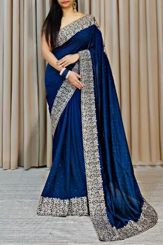 Teal Color Silk Fabric  Zari Work And Stone Work Saree