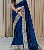Teal Color Silk Fabric  Zari Work And Stone Work Saree