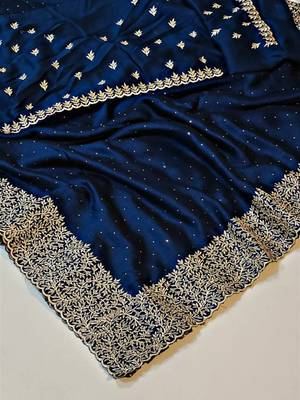 teal silk saree with designer zari and stone work 2