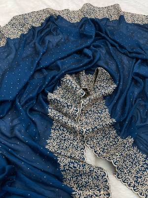 teal silk saree with designer zari and stone work 3