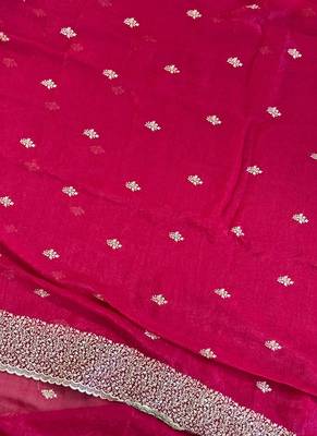 wine silk saree with zari and stone work embroidery 1